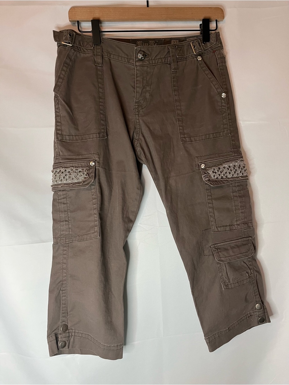Miss Me Brown Cargo Capris with Studded Flap Pockets